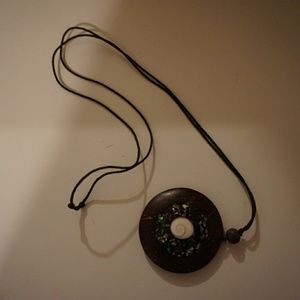 Wood & abalone shell necklace